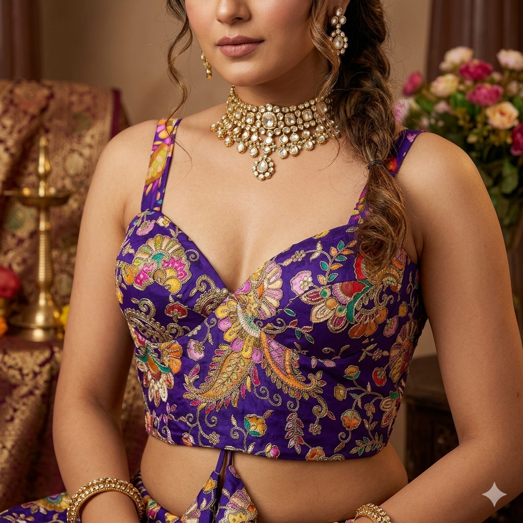 Purple Pure Heavy Banarasi Position Work Corset Style Blouse