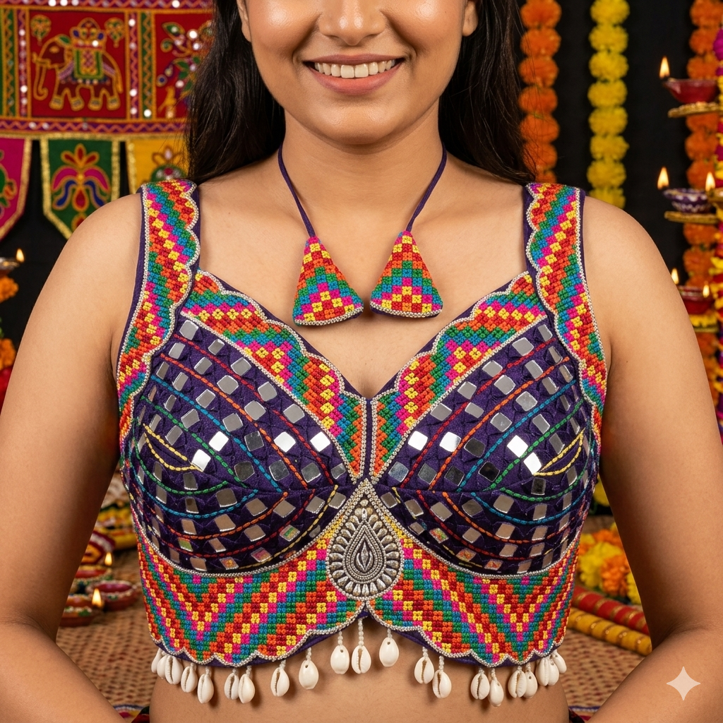 Purple Pure Heavy Real Mirror Thread & Kaudi Wok Bridal Blouse