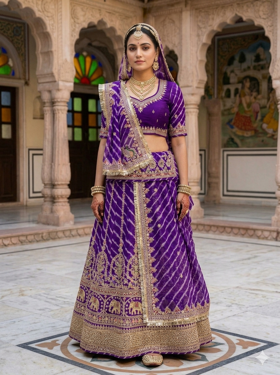 Purple Pure Georgette Lehariya Chunni Rajasthani Chaniya Choli
