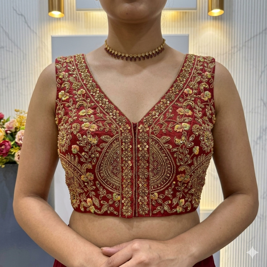 Ref Pure Soft Italian Silk Heavy Codding Sequins Work Bridal Blouse