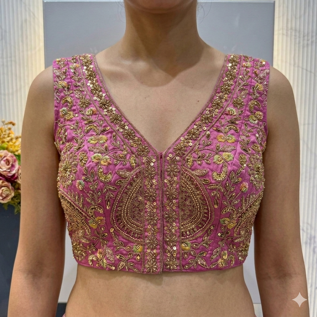 Onion Pure Soft Italian Silk Heavy Codding Sequins Work Bridal Blouse