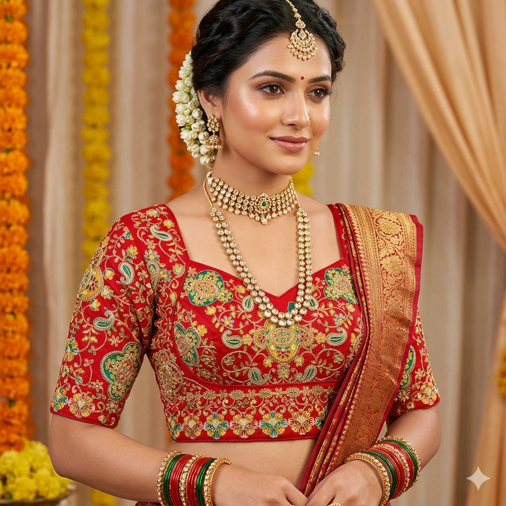 Red Pure Heavy Natural Crape Madhubala Style Bridal Blouse