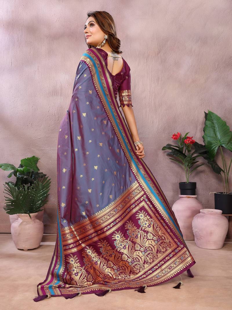 Dusty Blue Pure Handloom Kalamkari Silk Saree Kalamkari Saree Anant Tex Exports Pvt.Ltd..