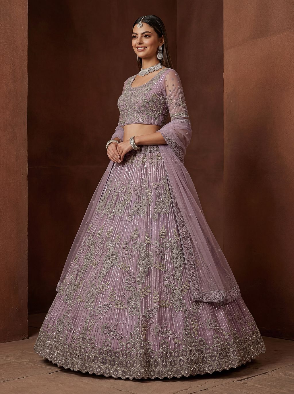 Purple Pure Soft Heavy Net Fancy Embroidery Work Bridal Lehenga Choli