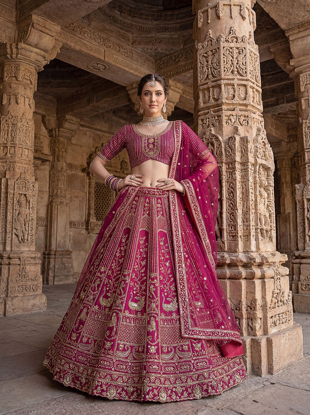 Pink Pure Soft Silk Heavy Embroidery Work Bridal Lehenga