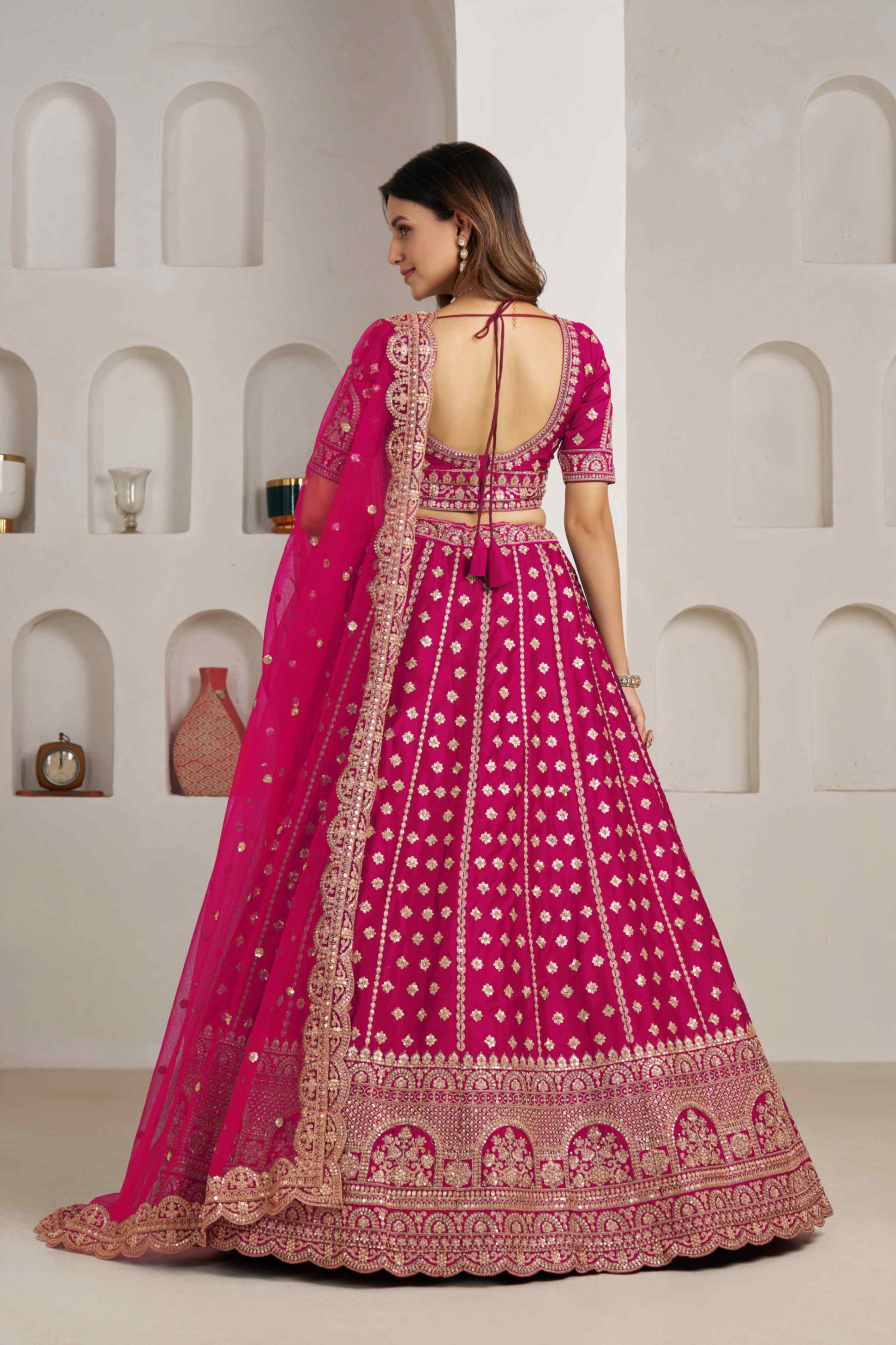 Rani Pink Silk Lehenga Choli with Heavy Zari Embroidery