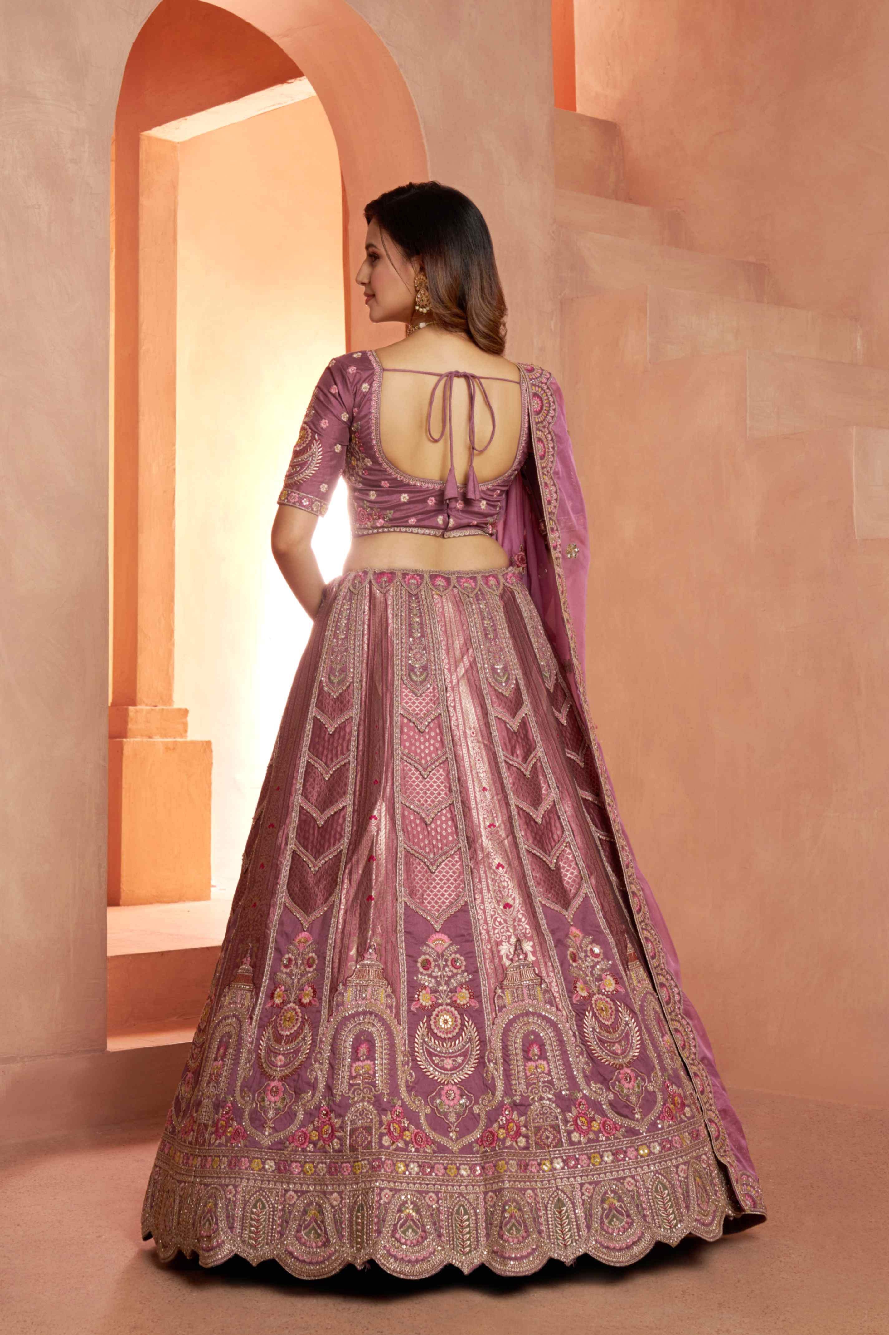 Mauve Banarasi Silk Lehenga Choli with Organza Dupatta