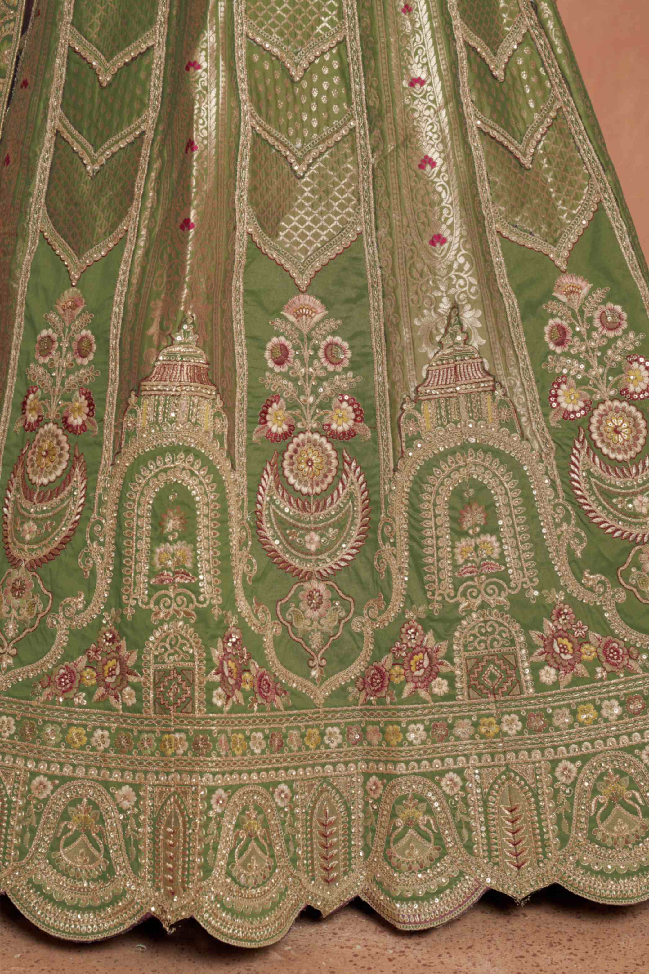 Olive Green Banarasi Silk Lehenga Choli with Organza Dupatta