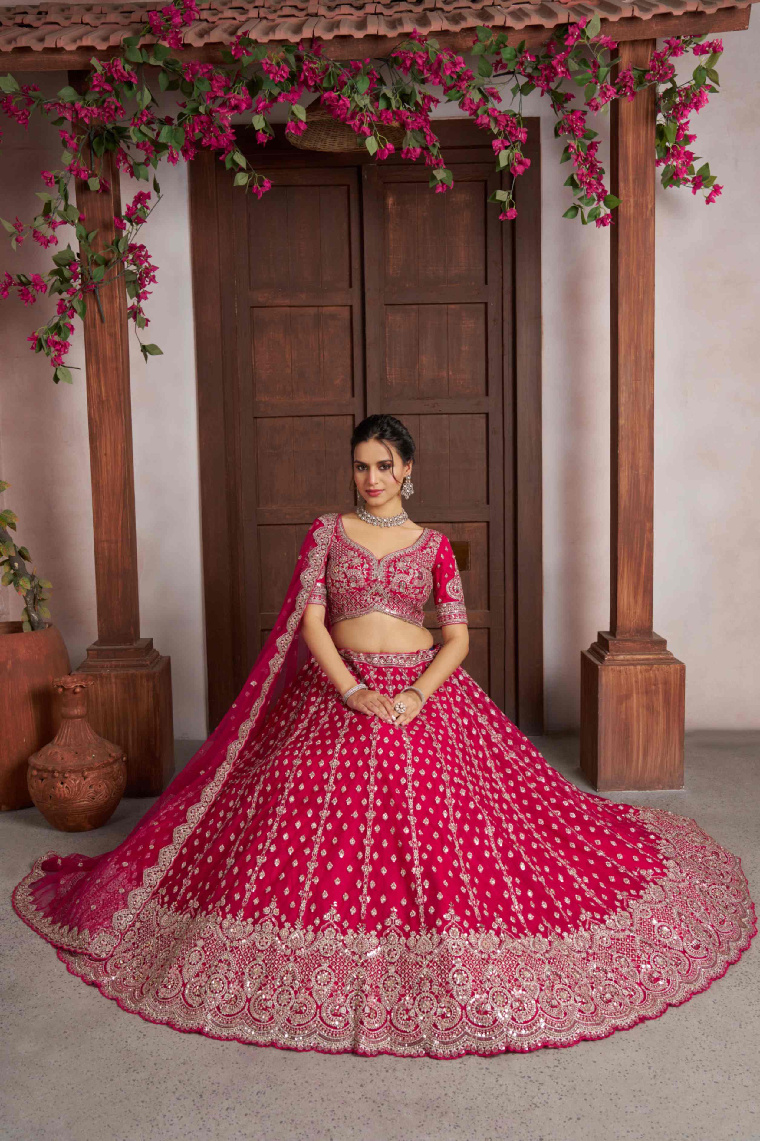 Rani Pink Net Lehenga Choli with Heavy Embroidery Work