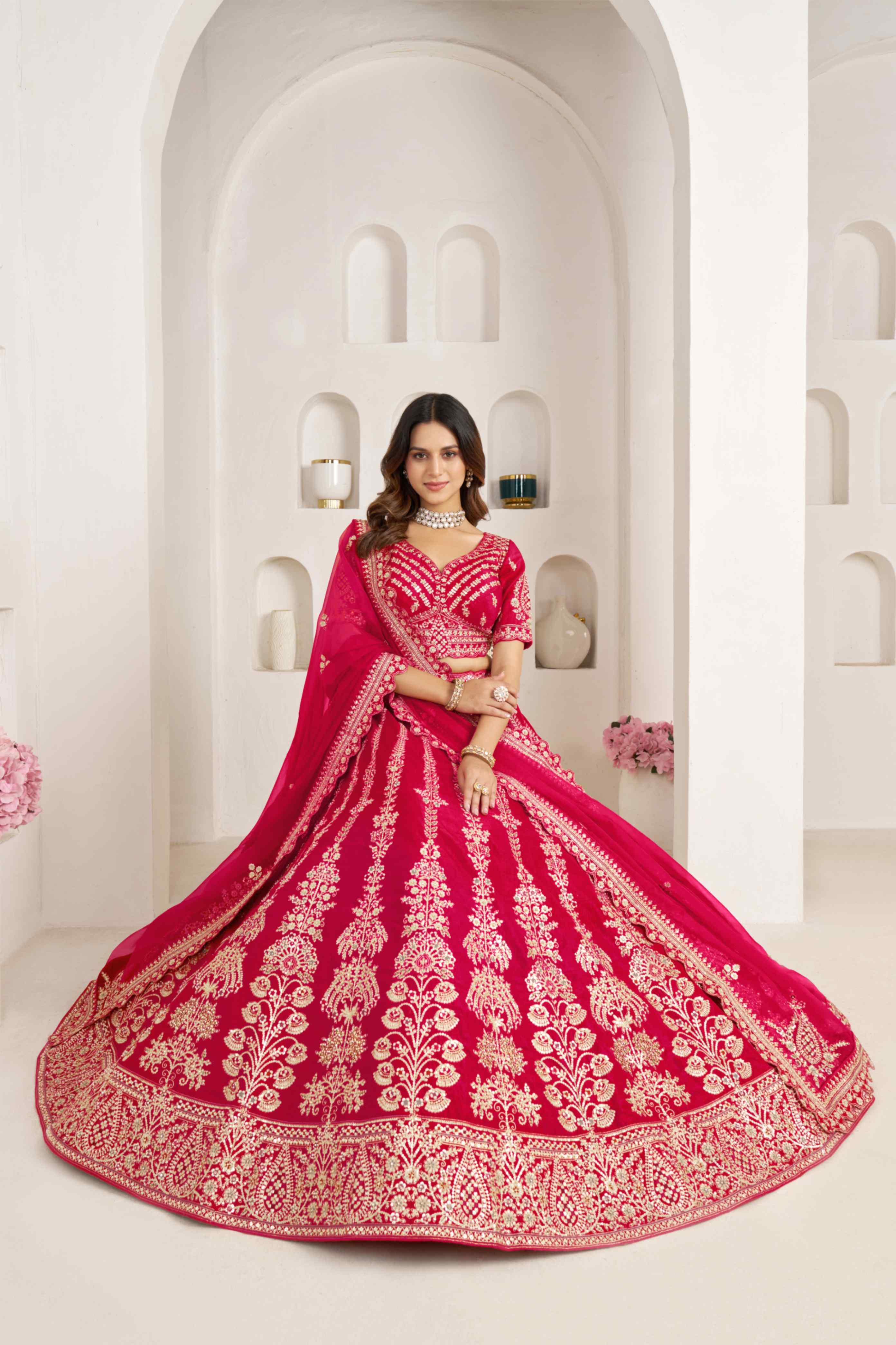 Rani Pink Silk Embroidered Lehenga Choli with Organza Dupatta