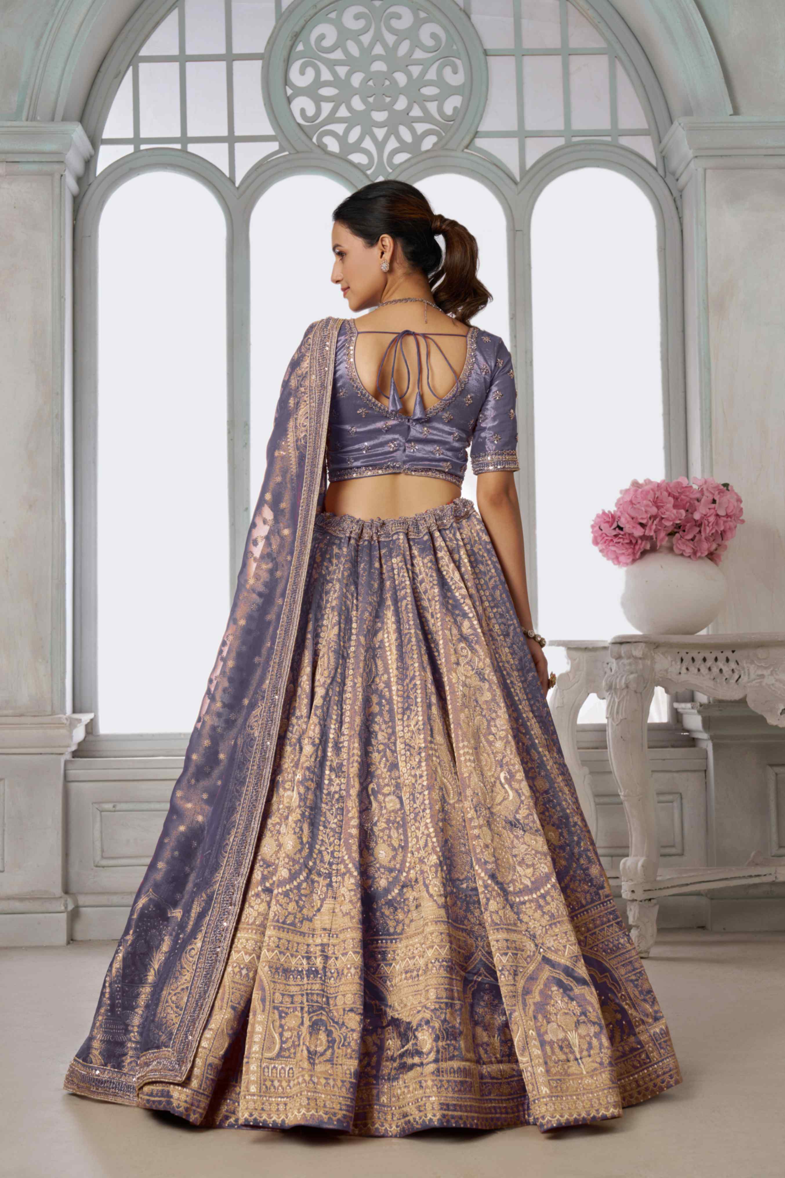 Lavender Purple Kanjivaram Tissue Lehenga Choli with Tissue Dupatta