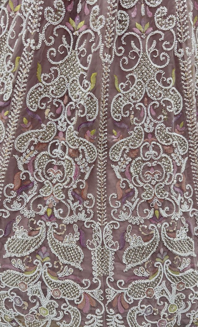 Lilac Pure Heavy Net Motif Handwork Zari Sequins Work Bridal Lehenga Choli