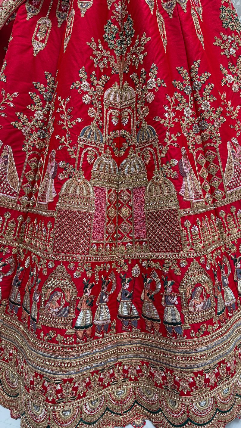 Red Pure Soft Gadwal Silk Heavy Embroidery Work Bridal Lehenga