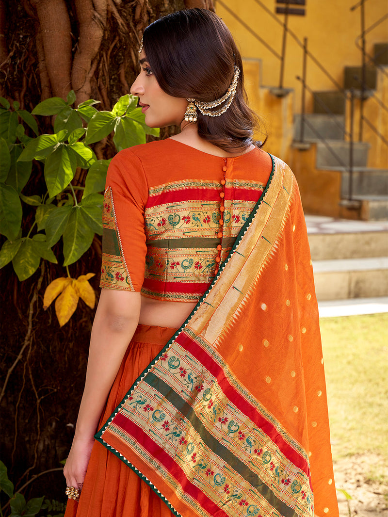 Orange color Chanderi Ghaghra Choli