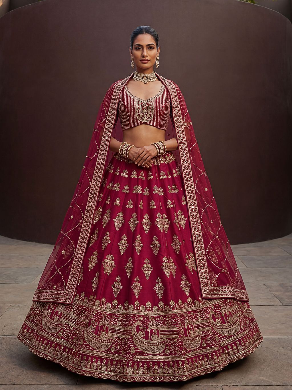 Rani Pink Pure Soft Heavy Silk Sequins Embroidery Work Bridal Lehenga