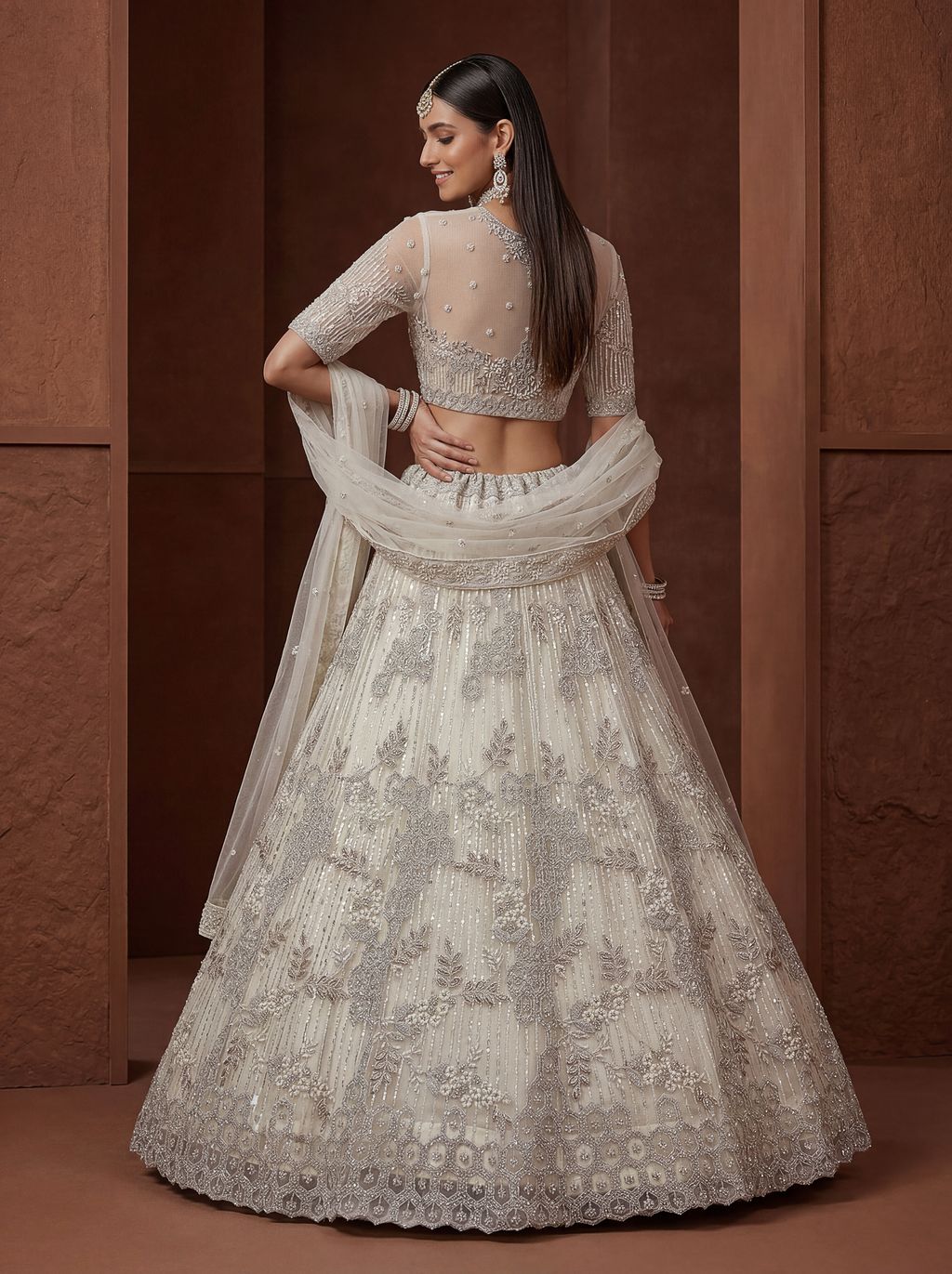 White Pure Soft Heavy Net Fancy Embroidery Work Bridal Lehenga Choli