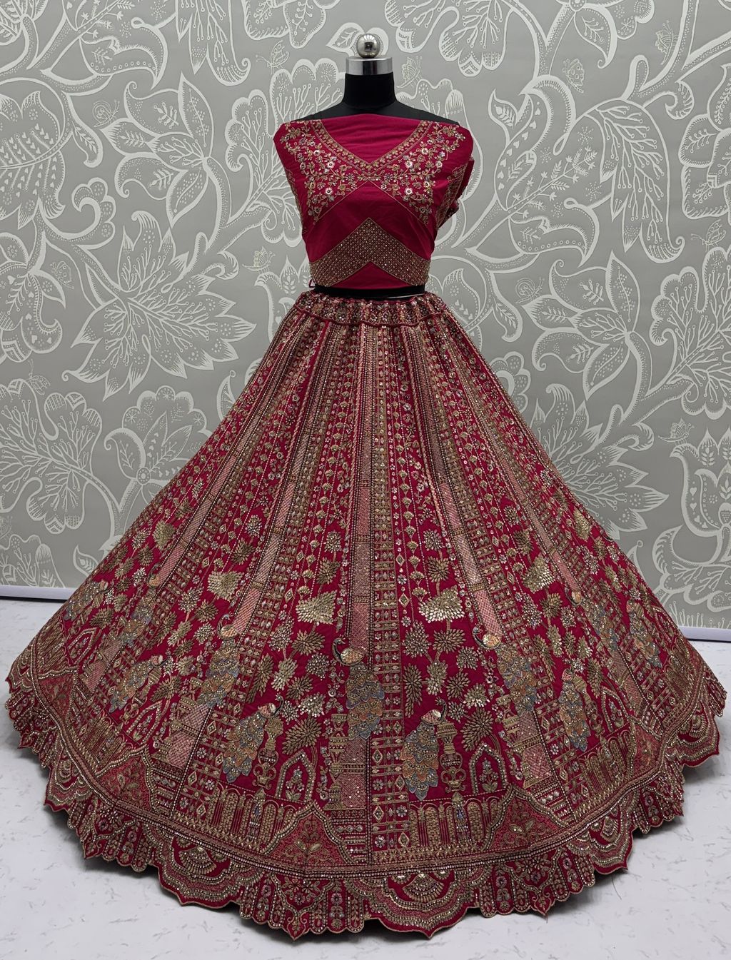 Pink Pure Soft Silk Heavy Embroidery Work Bridal Lehenga