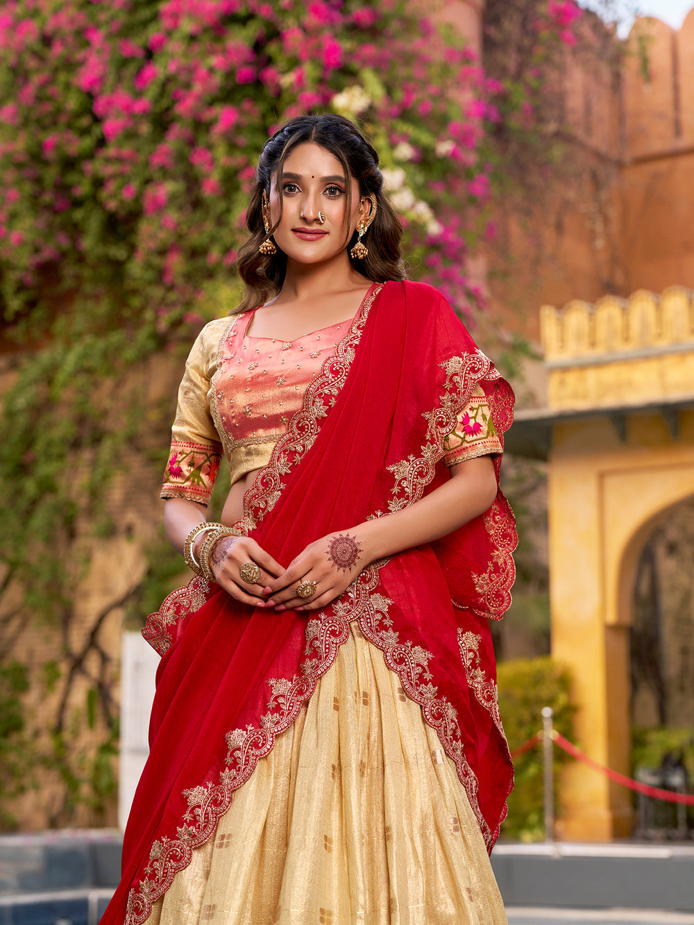 Yellow Pure Soft Slub Kota Zari Weaving Paithani Work Paithani Lehenga Choli