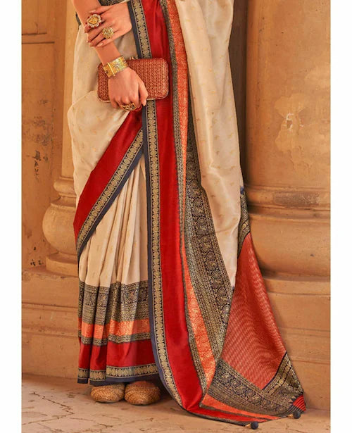 Cream Patola Silk Traditional Woven Saree