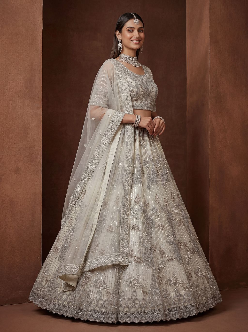 White Pure Soft Heavy Net Fancy Embroidery Work Bridal Lehenga Choli