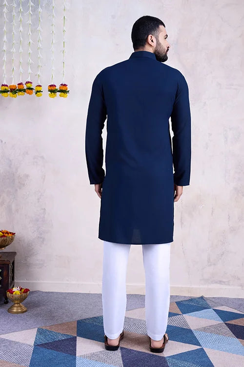 Navy Blue Navratri Special Designer Embroiered Kurta for Men&