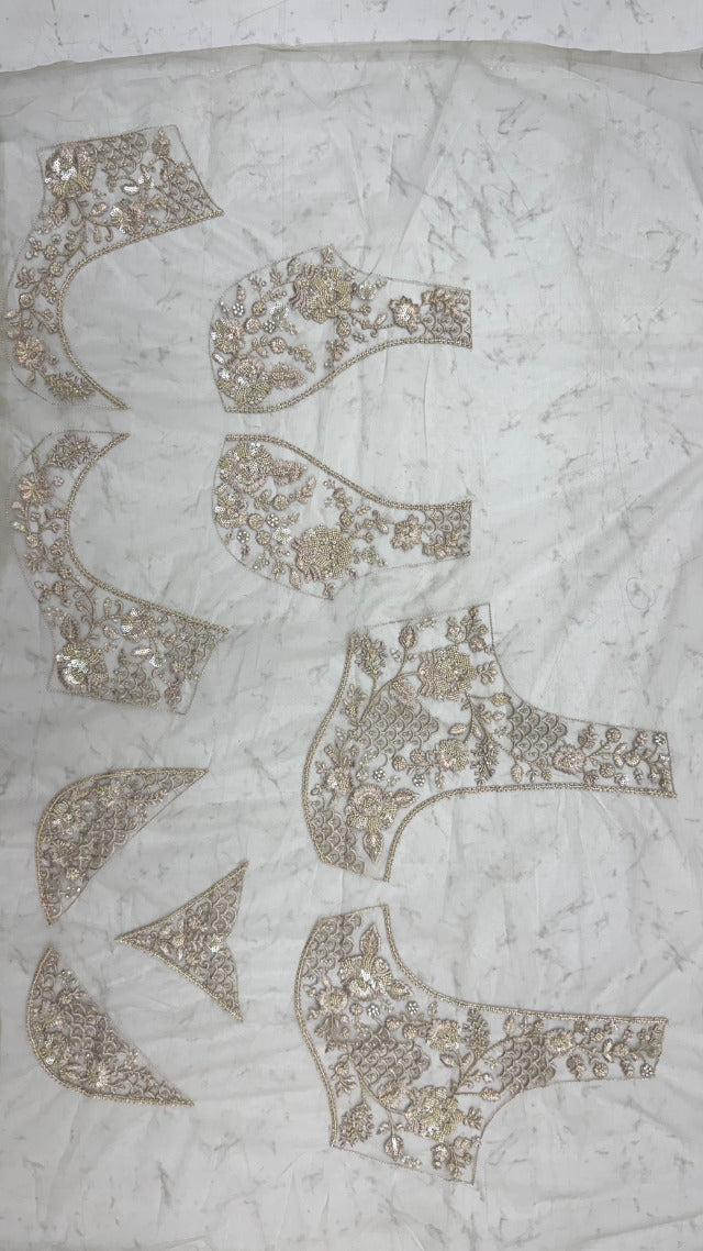 Beige Pure Premium Net Handwork Kasti & Motif Zari Metallic Sequins Work Wedding Saree