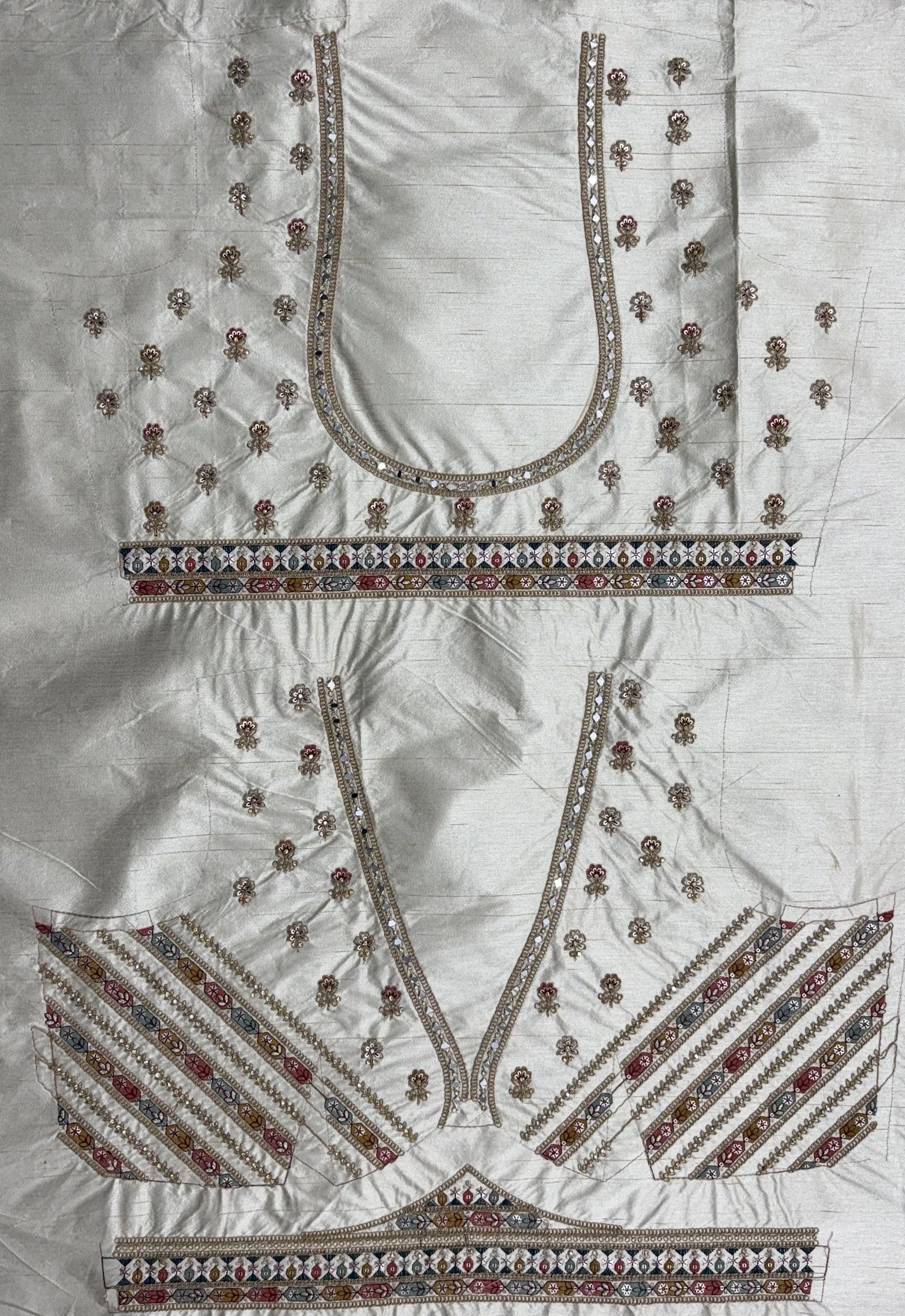 White Pure Slubb Silk Premium Dori Embroidery Sequins & Diamond Work Bridal Lehenga Choli