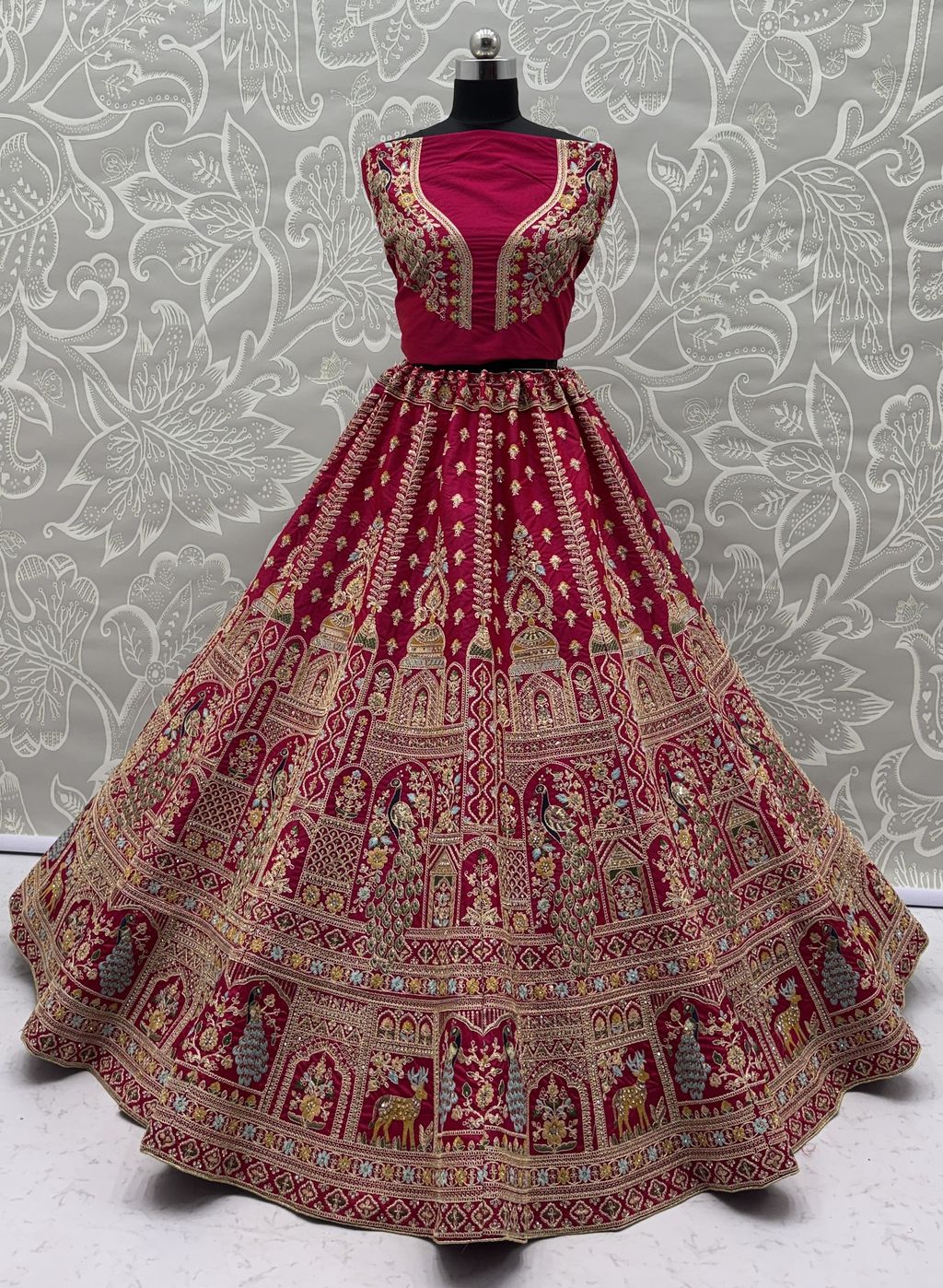 Rani Pink Pure Soft Silk Heavy Embroidery Work Bridal Lehenga
