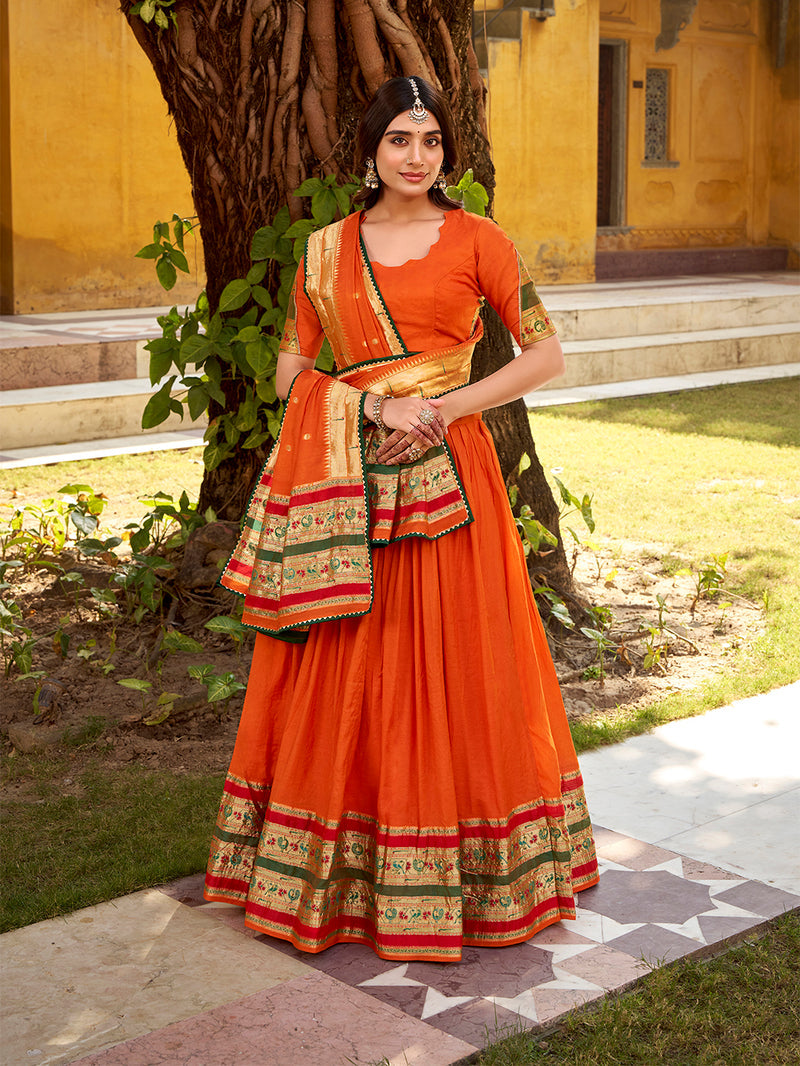 Orange color Chanderi Ghaghra Choli