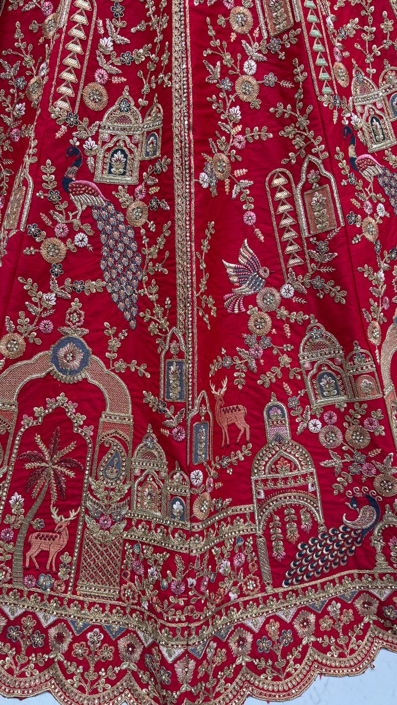 Red Pure Soft Silk Heavy Embroidery Work Bridal Lehenga