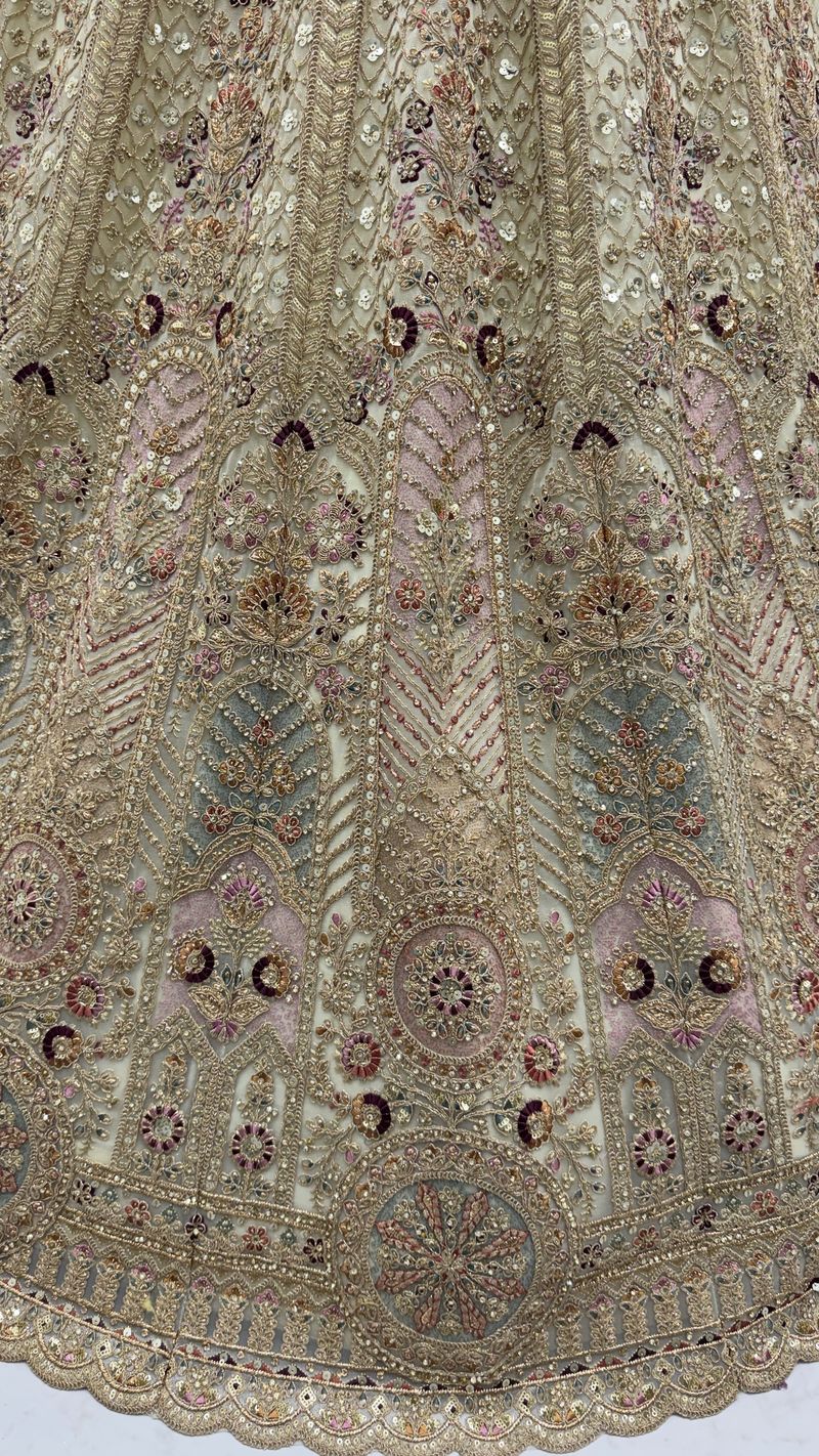 White Pure Soft Heavy Net Sequins Embroidery Work Bridal Lehenga