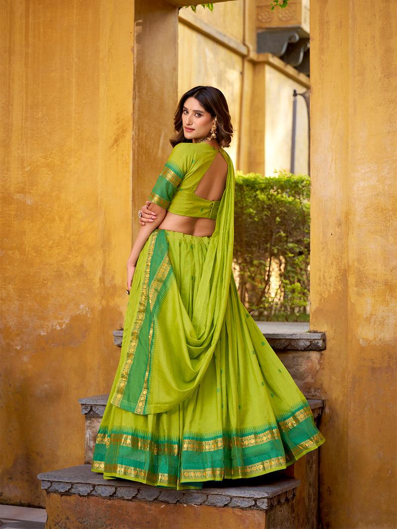 Parrot Color Zari Weaving Work Chanderi Lehenga Choli