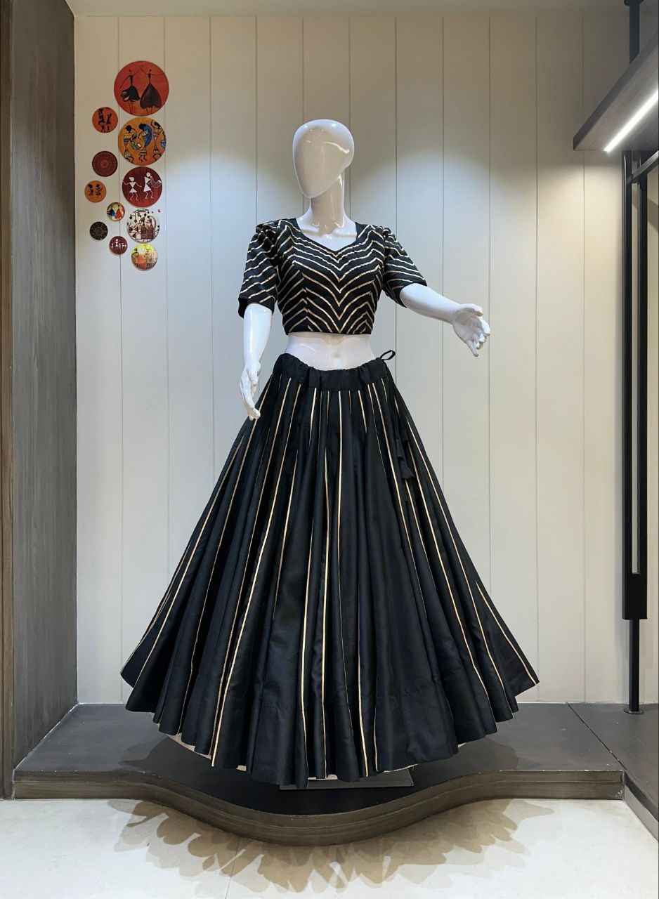 Black Cotton Silk Chaniya Choli with 10 Meter Flare for Navratri