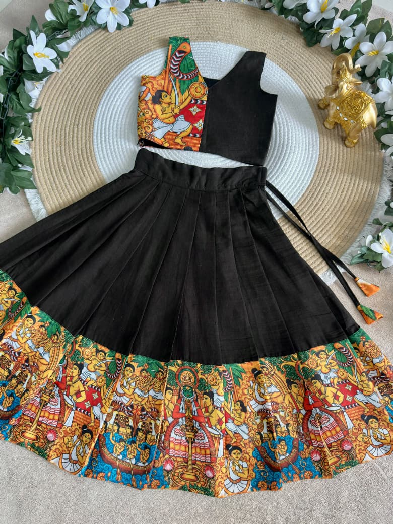 Black Kathakali Print Kids Lehenga Choli
