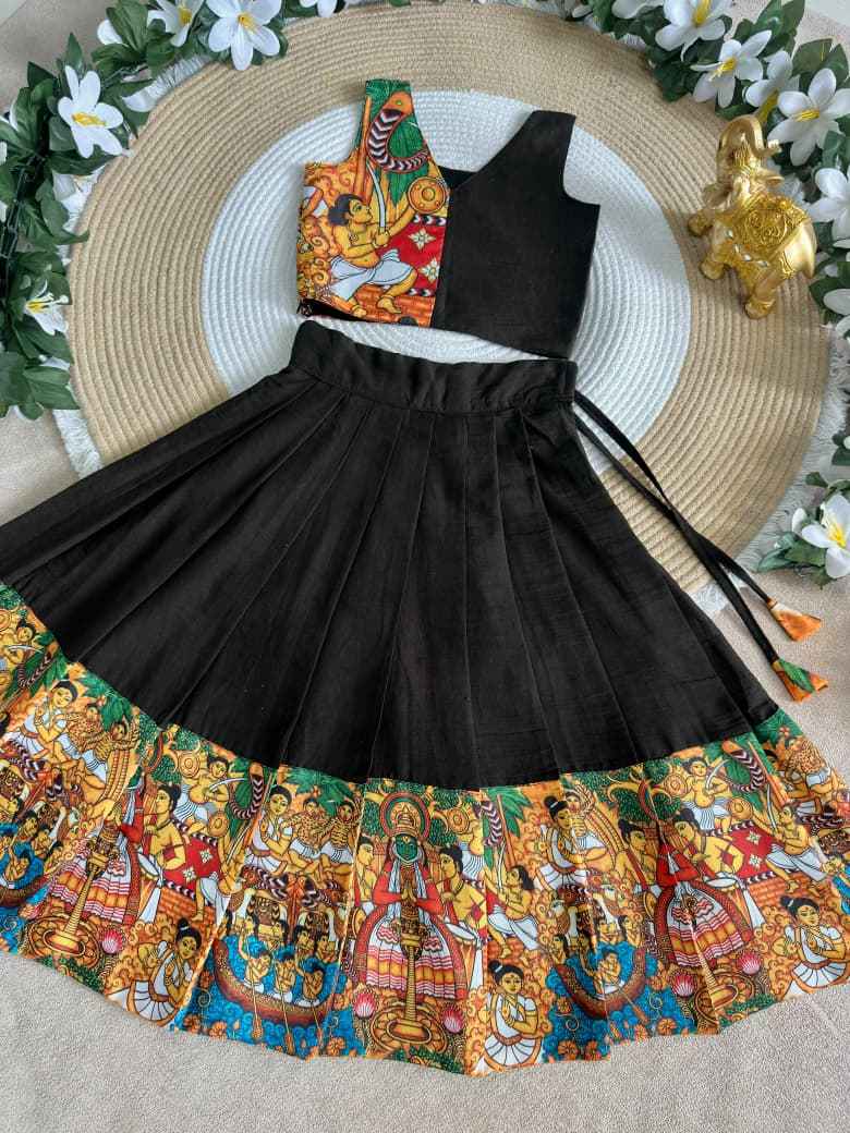 Black Kathakali Print Kids Lehenga Choli