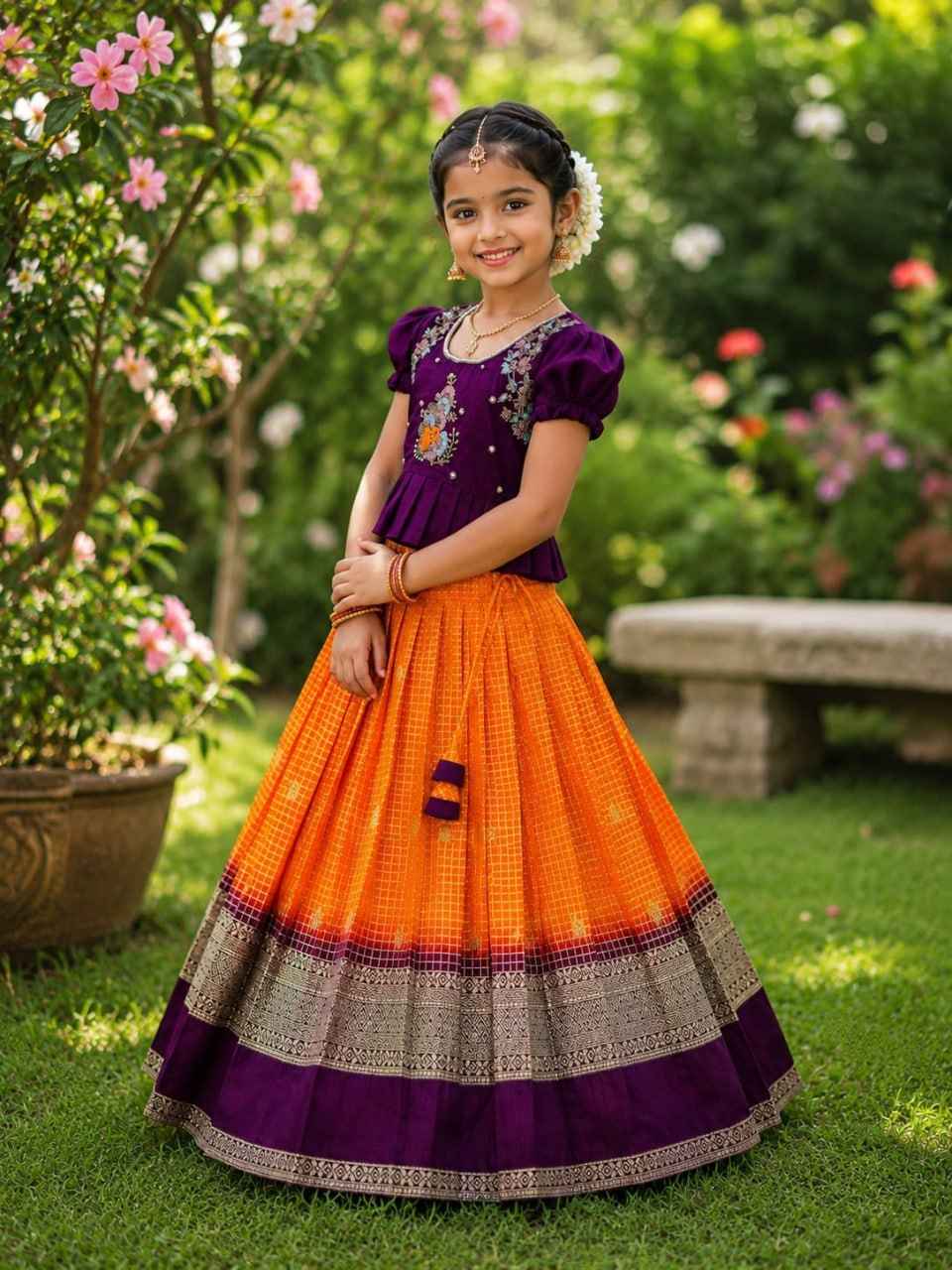 Purple Orange Girls Lehenga Choli