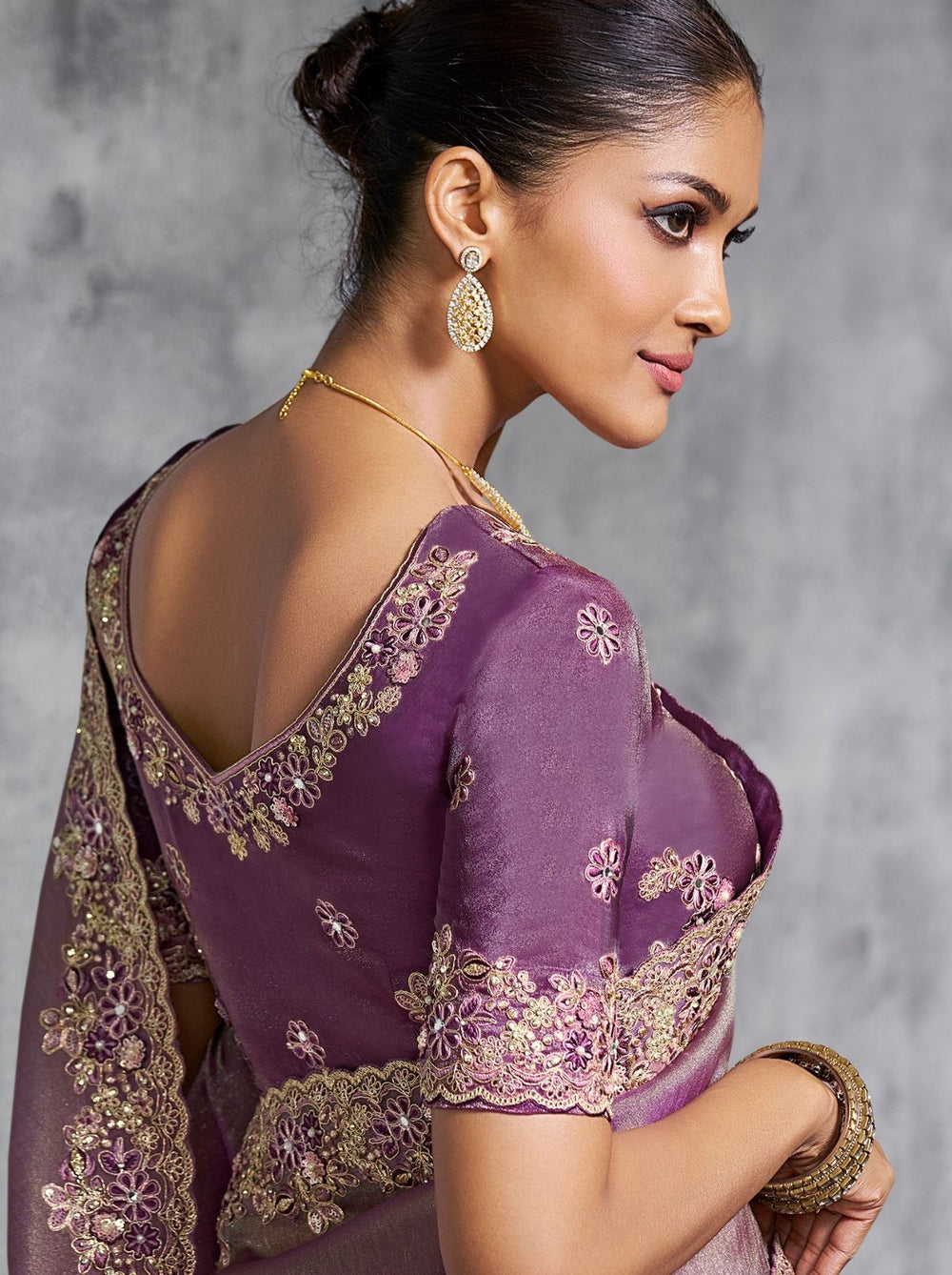 Lavender Purple Premium Zari Tissue Silk Bridal Saree