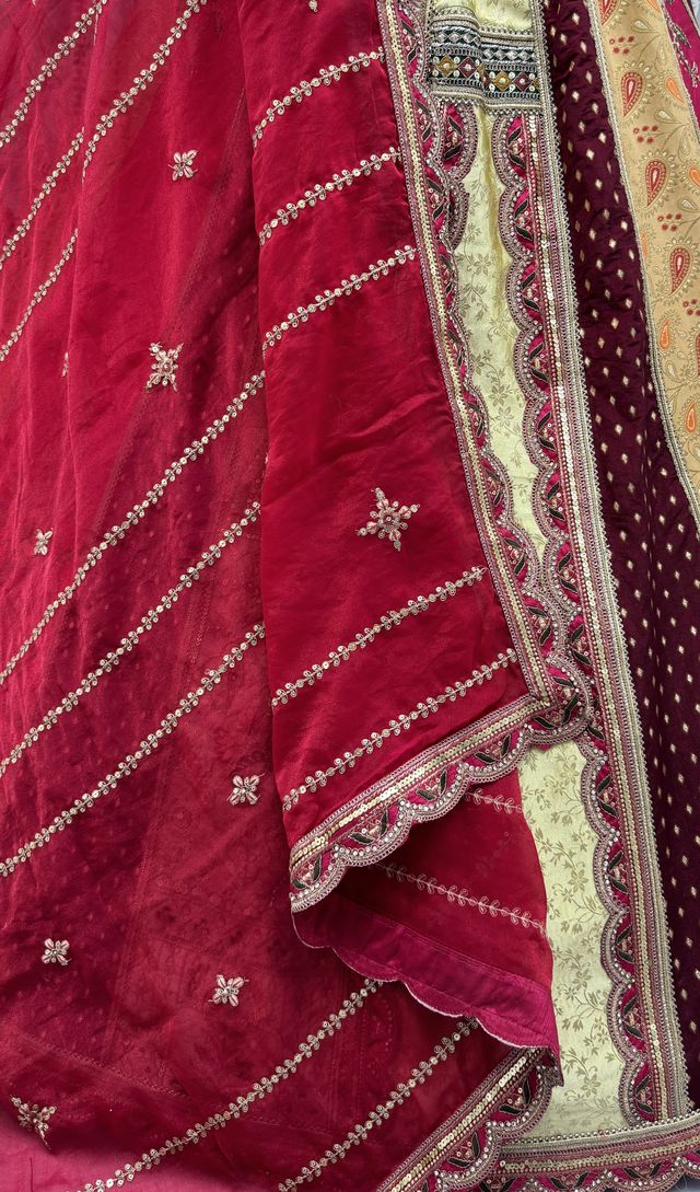 Multicolour Pure Soft Silk Heavy Embroidery Work Bridal Lehenga