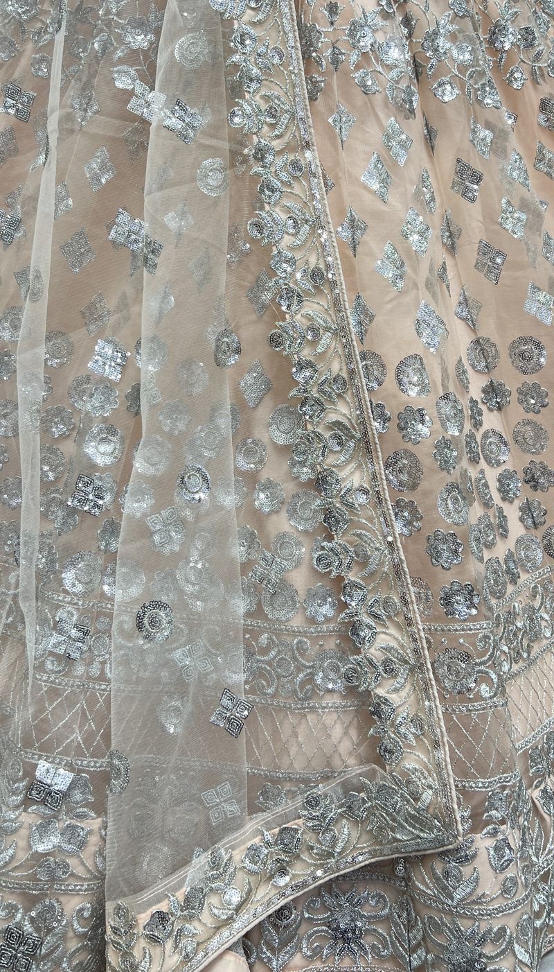 Peach Pure Soft Net Heavy Embroidery Work Bridal Lehenga