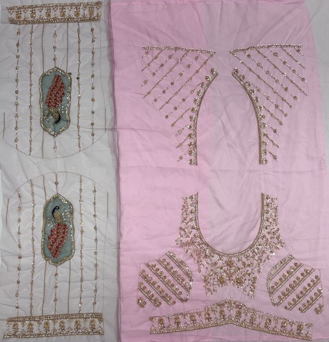 Pink Pure Heavy Net Motif Handwork Zari Sequins Work Bridal Lehenga Choli