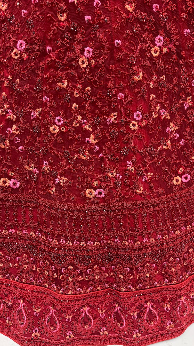 Red Pure Soft Heavy Net Sequins Embroidery Work Bridal Lehenga
