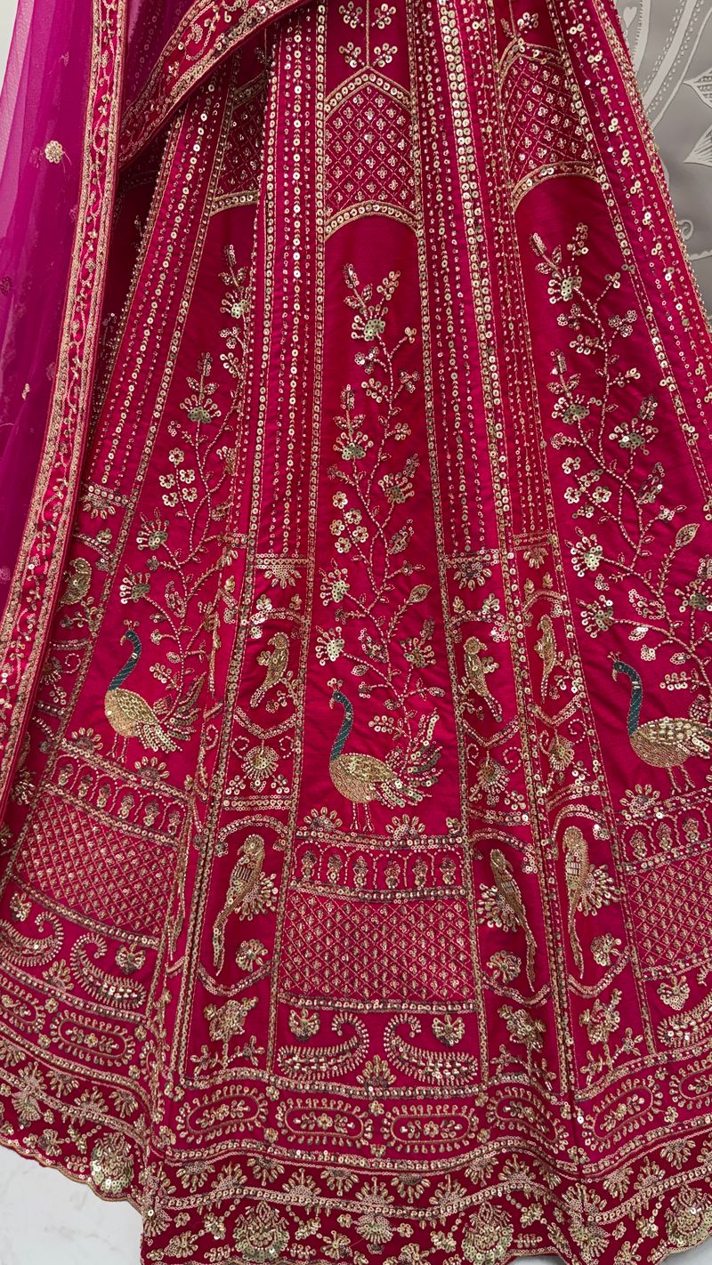 Pink Pure Soft Silk Heavy Embroidery Work Bridal Lehenga