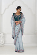 Grey traditional silk saree for wedding wear