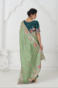 Festive wear green silk saree for women