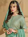 Pastel Green Heavy Embroidered Georgette Sharara Suit
