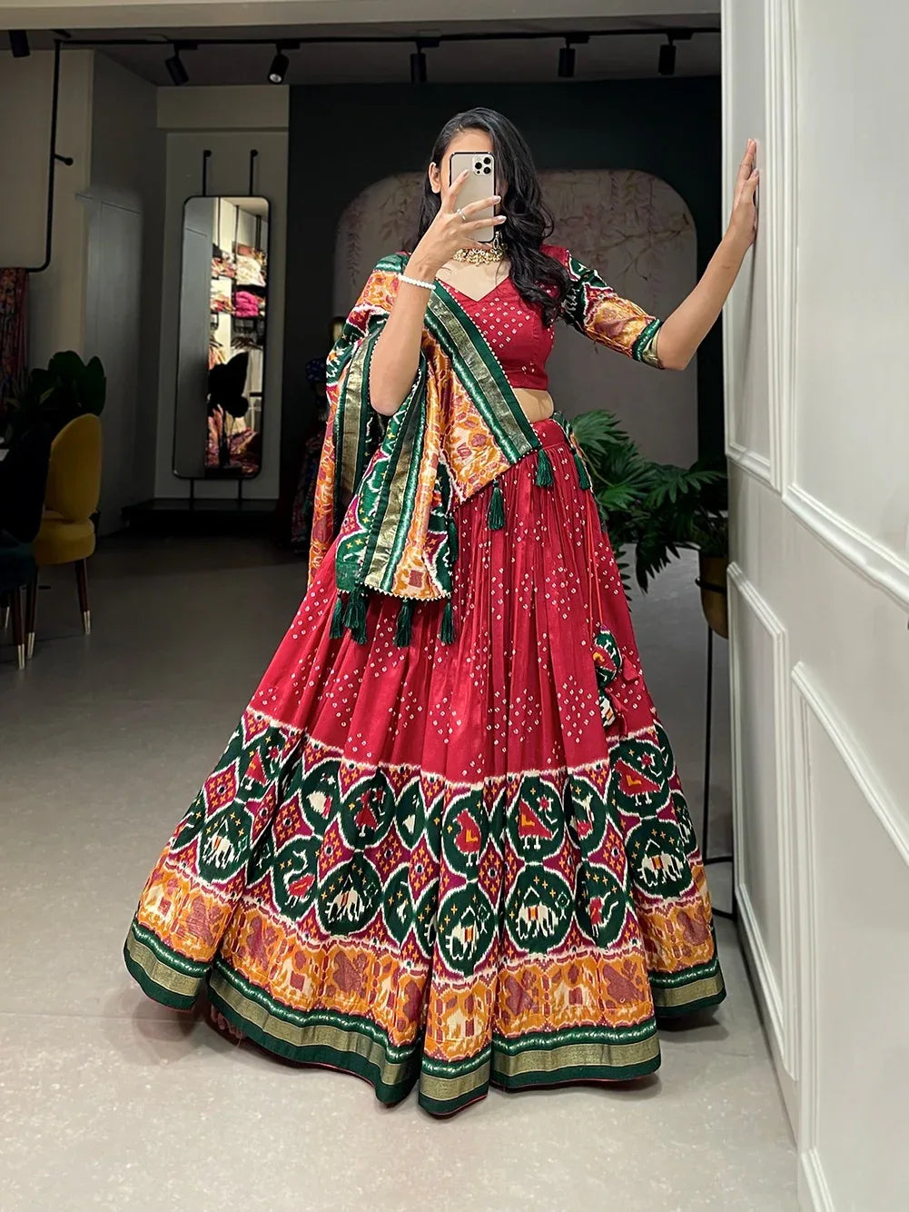 Beautiful Designer Pure Tussar Silk Patola Print Lehenga Choli - Anant Exports