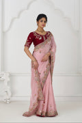 Pink Fendi silk saree with zari embroidery