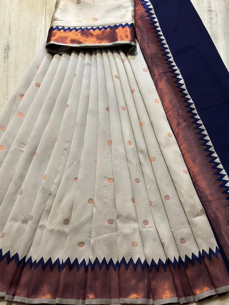 Beautiful Kanjiveram Silk Pure Zari HALF Saree with Blouse Along With Dupptta - Anant Exports