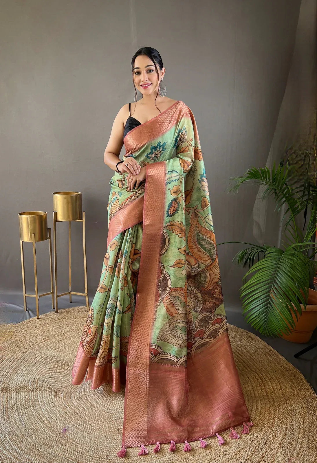 Beautiful Pure tussar Silk Kalamkari Print Saree
