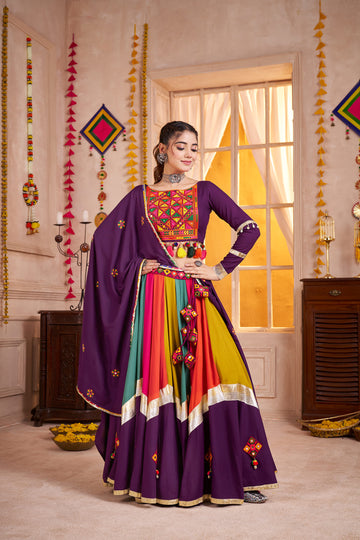 Purple Multicolor Navratri Chaniya Choli with Embroidered Dupatta